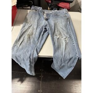 Mens Cinch‎ Up Denim Jeans Light Blue Wash Black Label Distressed Sz 42x36